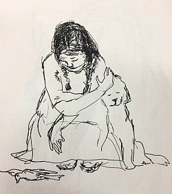 Triste Fait, pen and ink, 6 x 6 private collection