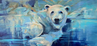 I Am Artic, sold , Acrylic bear polar Arctic blue ice melt, SOLD