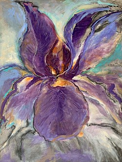 Sold - The Inner Sanctum,  34 x 28, mixed media, Iris close up purple contemporary mixed media