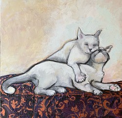 Friends Forever, mixed media, 24”x20”, cats,