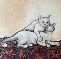 Friends Forever, mixed media, 24”x20”, cats,SOLD