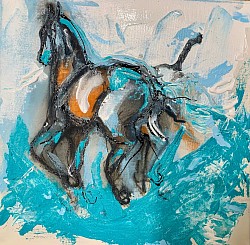 Horse running in water turquoise