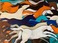 Running horses. Coloured horses